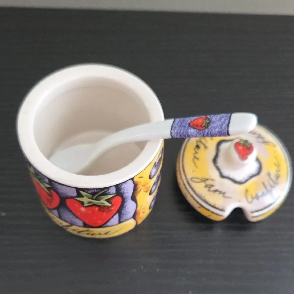Colorful Ceramic Jam Jar with Spoon